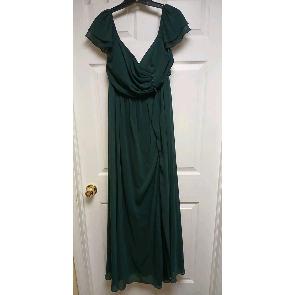 Women's XL Formal Maxi Dress Flutter Sleeves High Leg Slit Zip Closure
